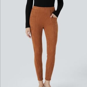 Halara High Waisted Tummy Control Side Pocket Suede Casual Leggings